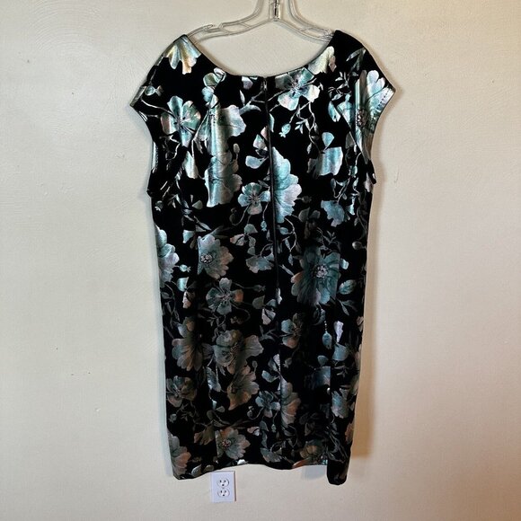 Avenue Womens Size 24 Metallic Black and Green Floral Sheath Midi Dress Evening - Picture 6 of 7